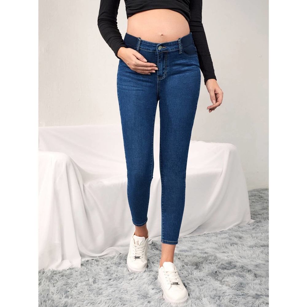 Maternity Skinny Cropped dark wash Jeans blue